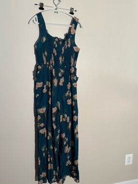 DAVI & DANI Teal pant romper with Daisy Print